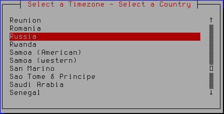 Выбор страны для установки временной зоны