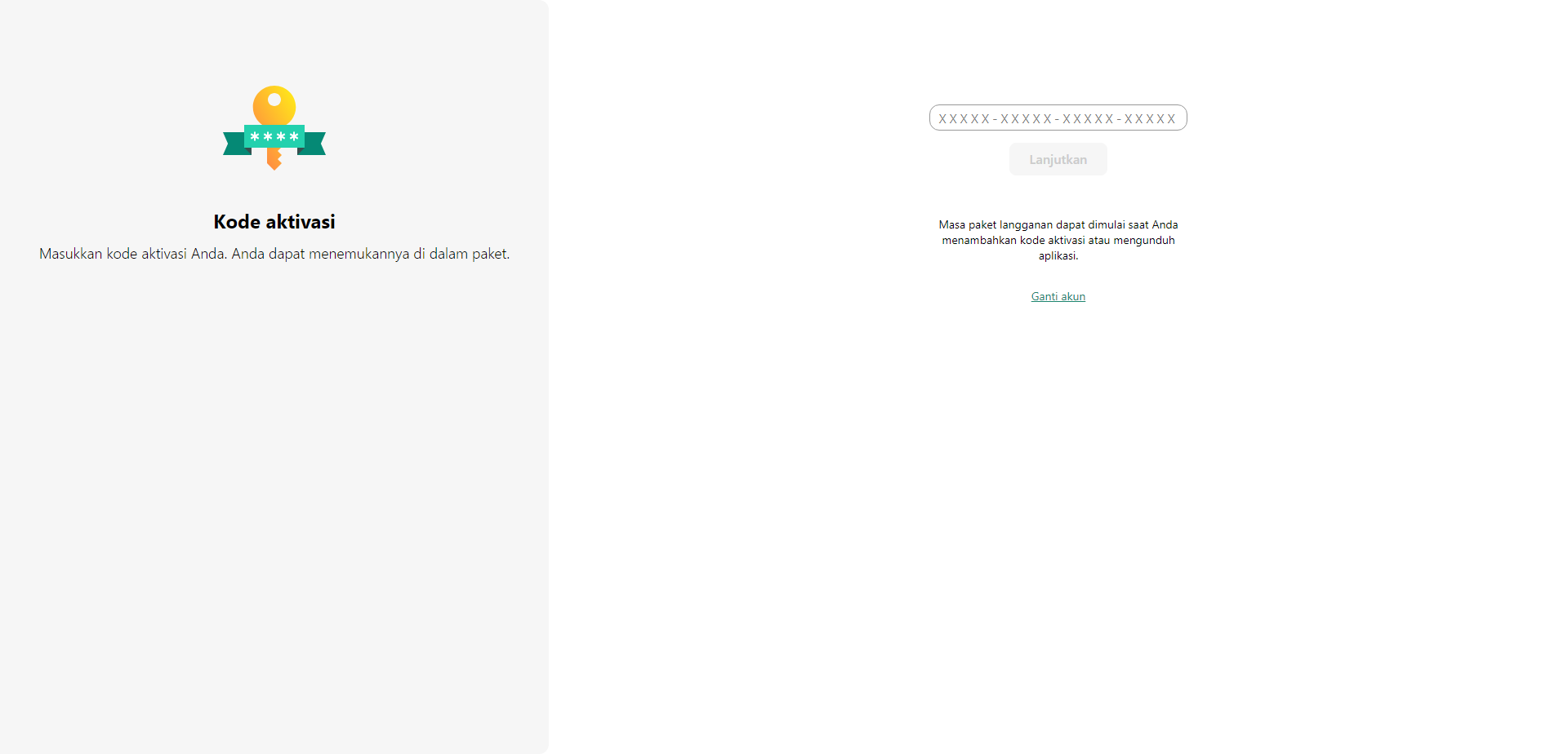 Jendela untuk menambahkan kode aktivasi dari disk instalasi