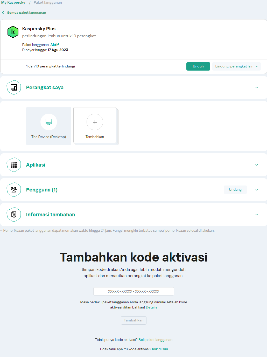 Jendela untuk mengunduh aplikasi dari akun Anda