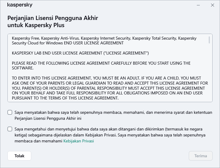 Jendela penerimaan perjanjian lisensi GDPR