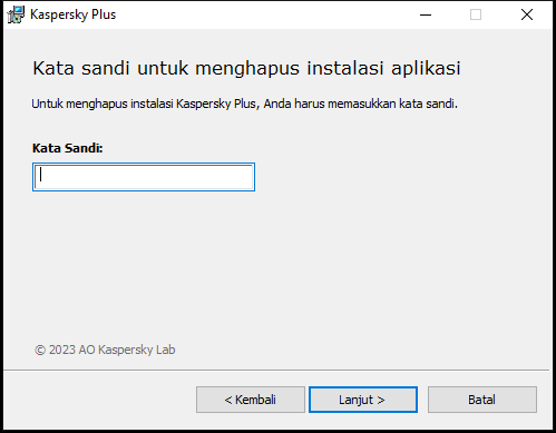 Jendela untuk memasukkan kata sandi guna menghapus aplikasi yang diinstal