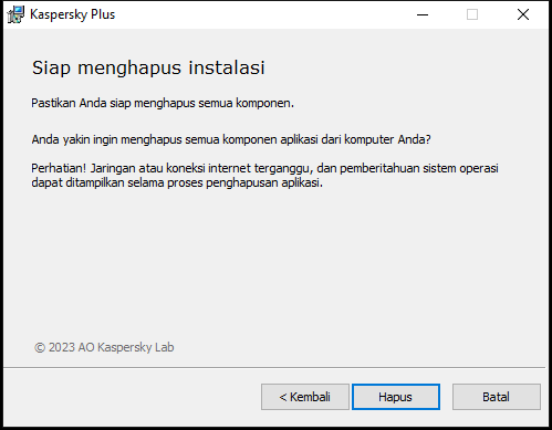 Jendela untuk mengonfirmasi penghapusan aplikasi