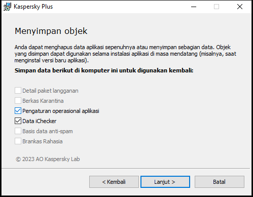 Jendela untuk menyimpan pengaturan saat menghapus aplikasi yang diinstal