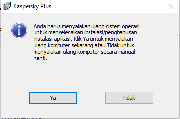 Jendela pengingat untuk menyalakan ulang komputer