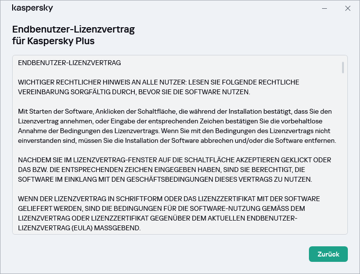 Fenster mit dem Text des Endbenutzer-Lizenzvertrags