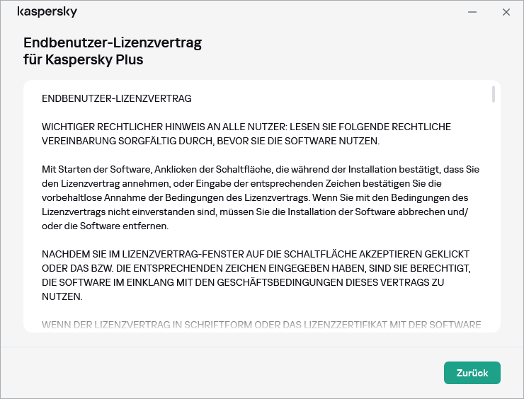 Fenster mit dem Text des Endbenutzer-Lizenzvertrags