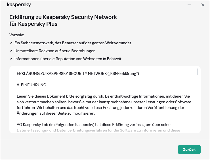 Fenster zur Bestätigung der Erklärung zu Kaspersky Security Network