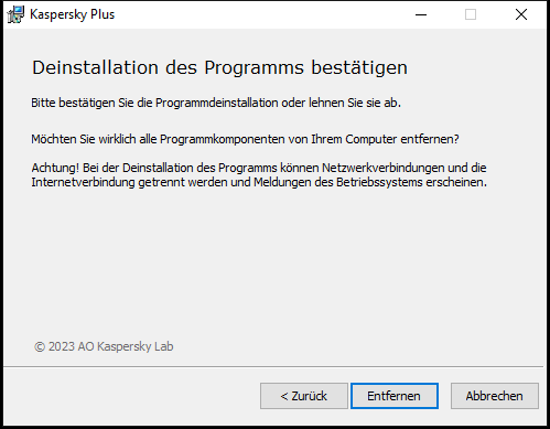 Fenster zur Bestätigung des Entfernens der App