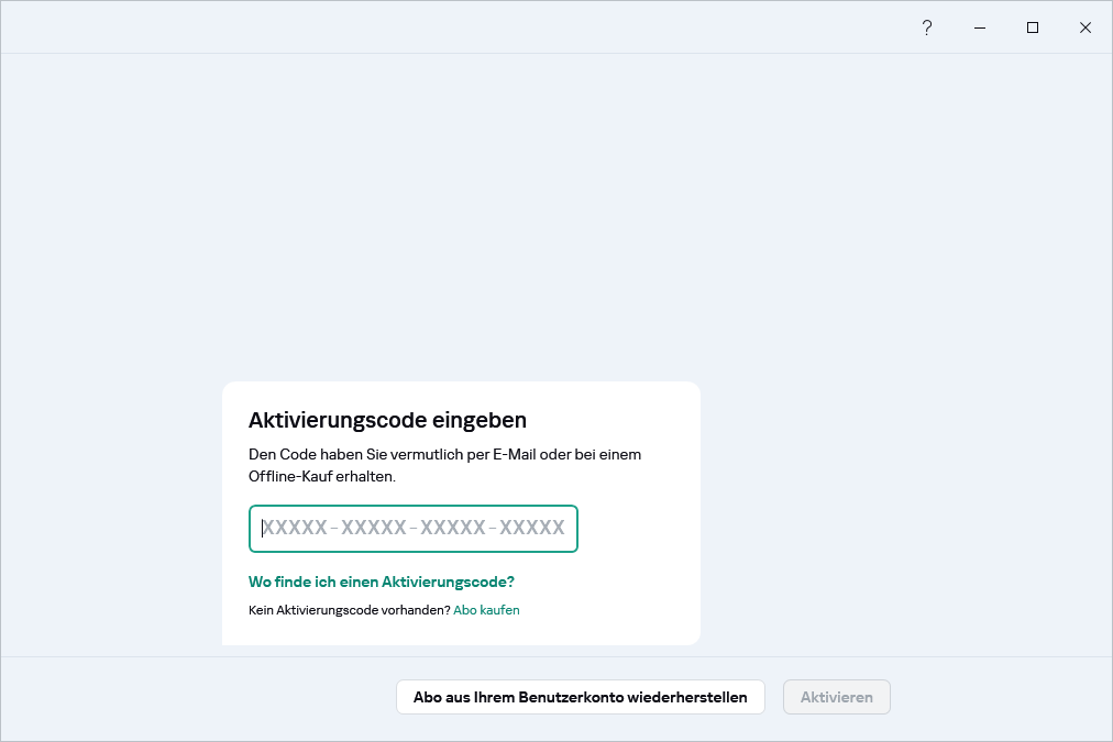 Schritt, bei dem Sie Ihren Aktivierungscode eingeben können