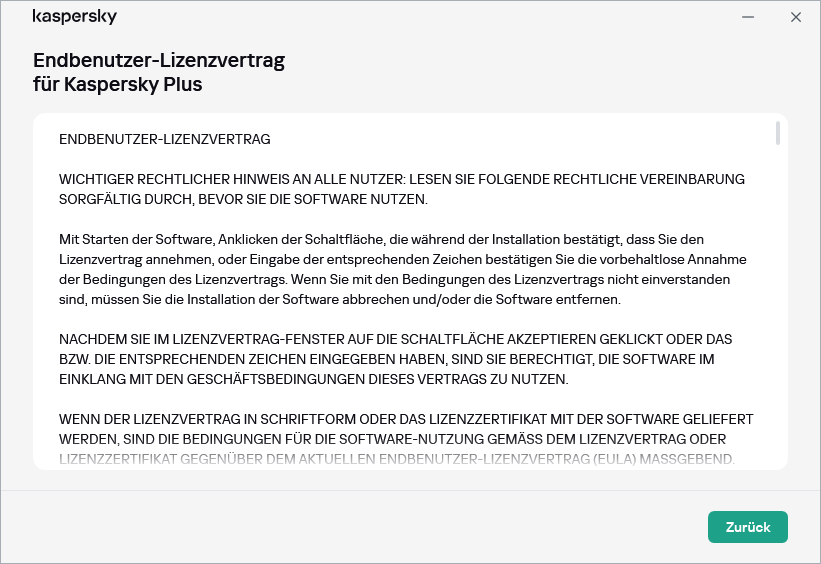 Fenster mit dem Text des Endbenutzer-Lizenzvertrags