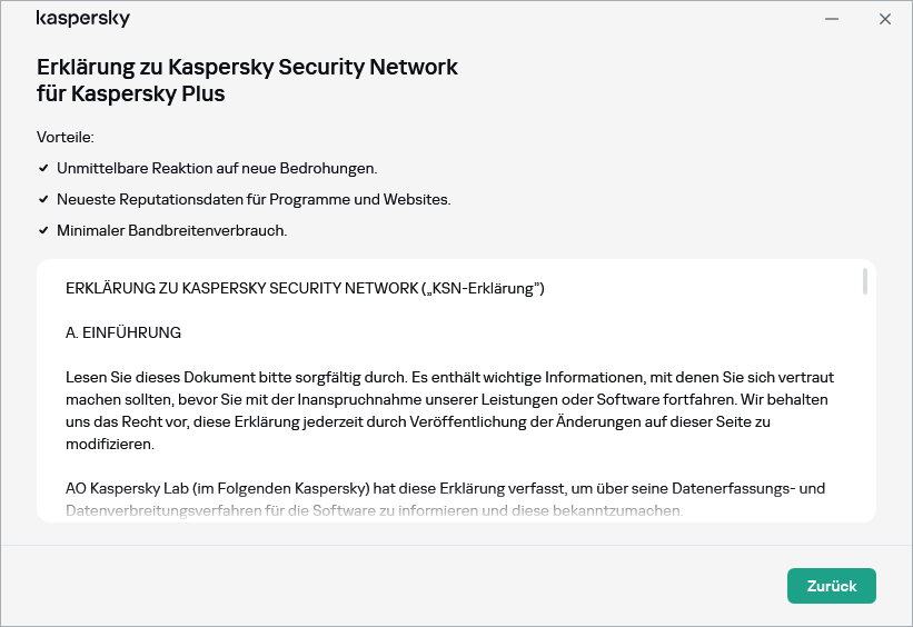 Fenster zur Bestätigung der Erklärung zu Kaspersky Security Network