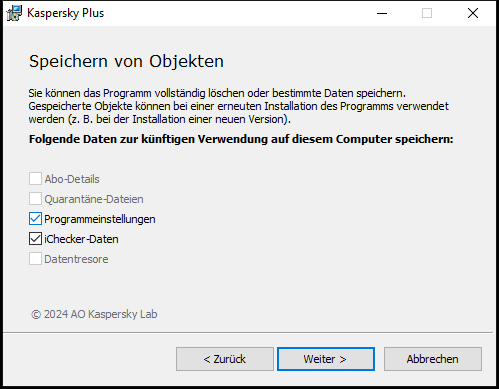 Fenster zum Speichern von Einstellungen bei der Programm-Deinstallation