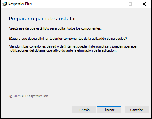 Ventana para confirmar la eliminación de la aplicación