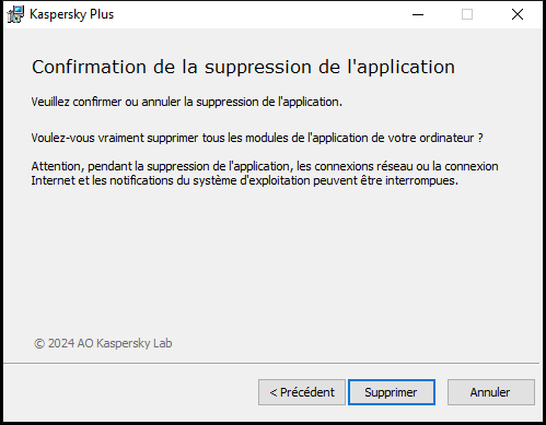 Fenêtre de confirmation de la suppression de l'application