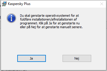 Vindue, der beder om at genstarte computeren