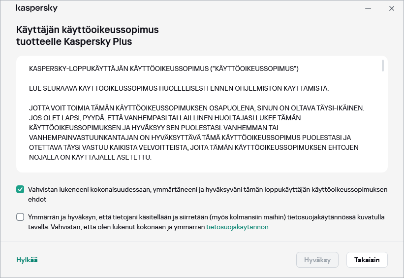 GDPR-käyttöoikeussopimuksen hyväksymisikkuna