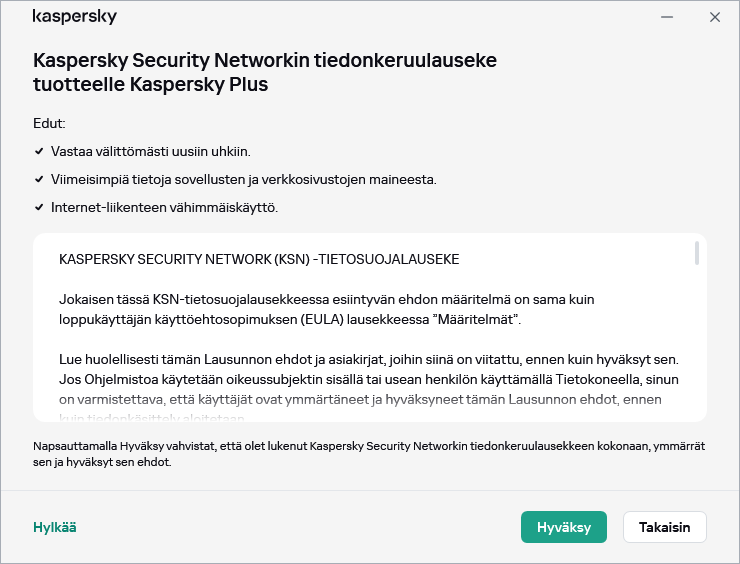 GDPR Kaspersky Security Network -lausunnon hyväksymisikkuna