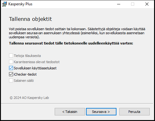 Ikkuna asetusten tallentamiseen, kun poistat sovellusta
