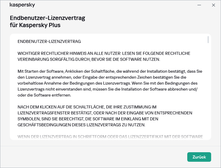 Fenster mit dem Text des Endbenutzer-Lizenzvertrags