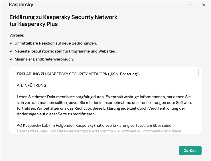 Fenster zur Bestätigung der Erklärung zu Kaspersky Security Network