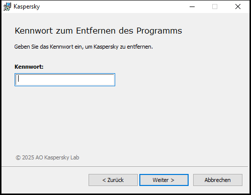 Fenster zur Kennworteingabe für die Programm-Deinstallation