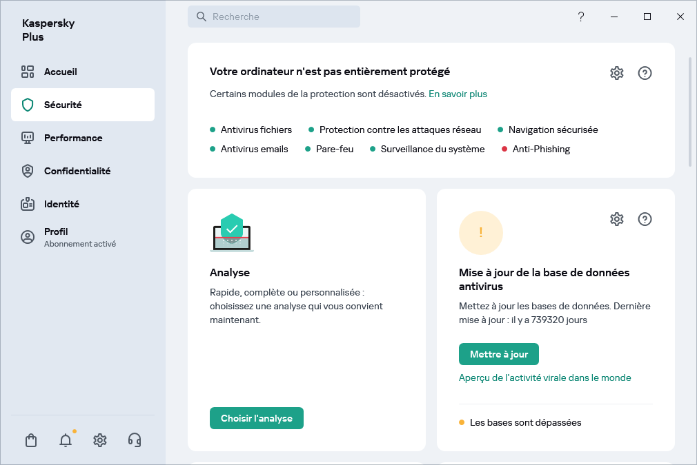 Mise à jour de la base de données antivirus