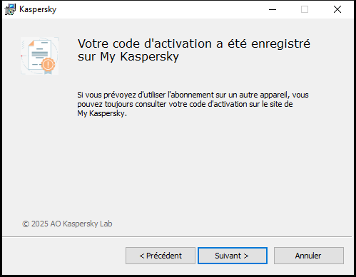 Fenêtre avec un abonnement enregistré dans le compte My&nbsp;Kaspersky