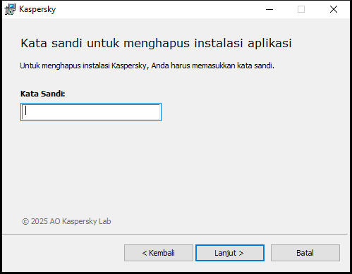 Jendela untuk memasukkan kata sandi guna menghapus aplikasi yang diinstal