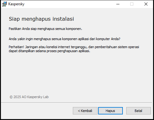 Jendela untuk mengonfirmasi penghapusan aplikasi