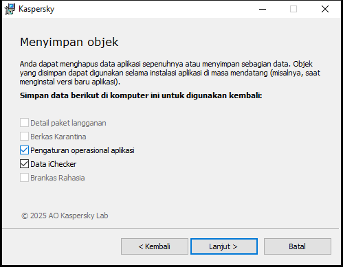 Jendela untuk menyimpan pengaturan saat menghapus aplikasi yang diinstal