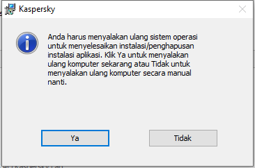 Jendela pengingat untuk menyalakan ulang komputer