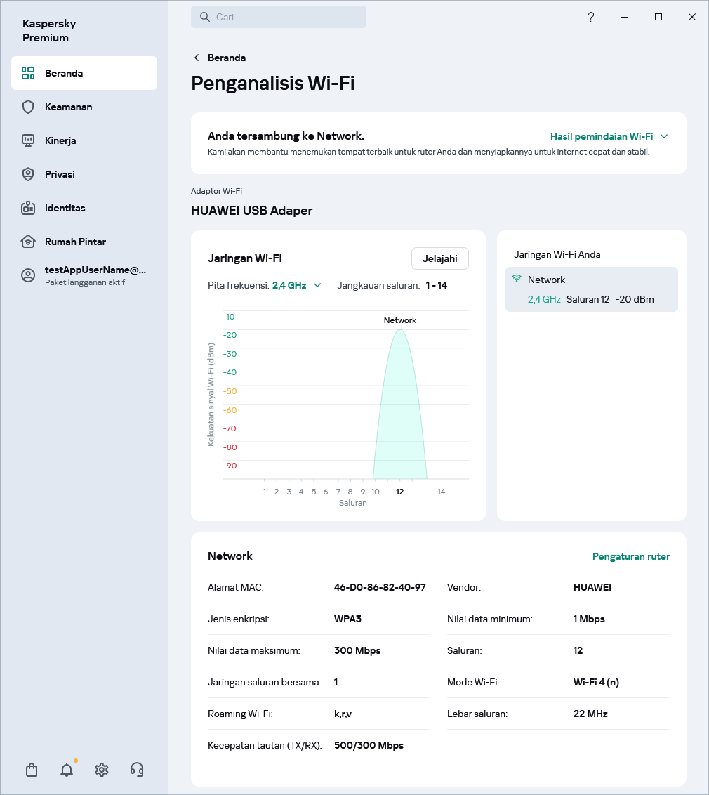 Jendela yang menampilkan jaringan Wi-Fi