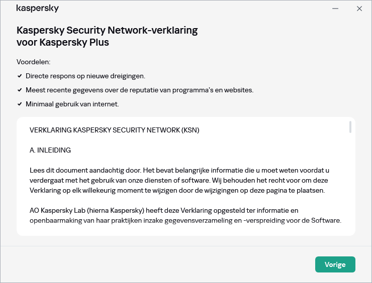 Het venster voor het accepteren van de Kaspersky Security Network-verklaring wordt geopend.