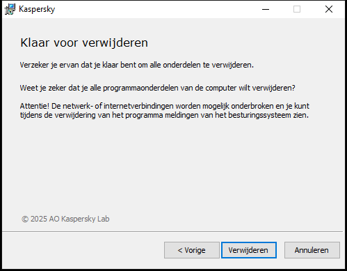 Venster om de verwijdering van het programma te bevestigen
