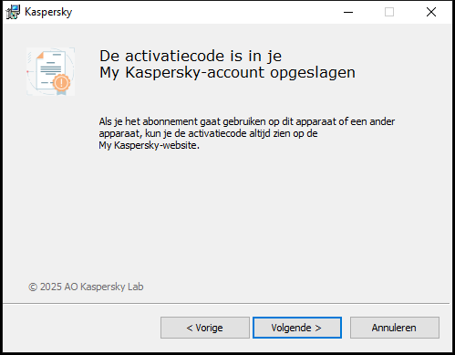 Venster met succesvol opgeslagen abonnement in Mijn Kaspersky-account