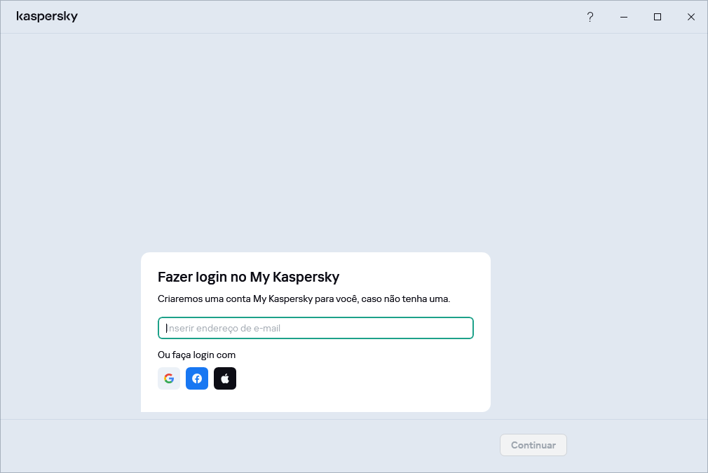 Etapa em que e possível fazer login no My Kaspersky para restaurar sua assinatura