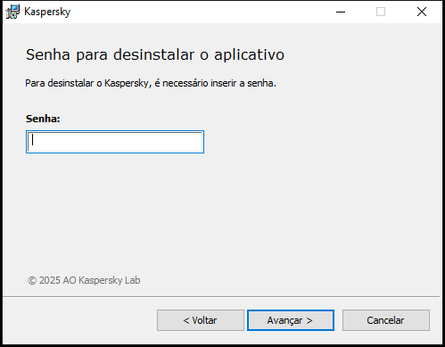 Janela para inserir uma senha e desinstalar o aplicativo