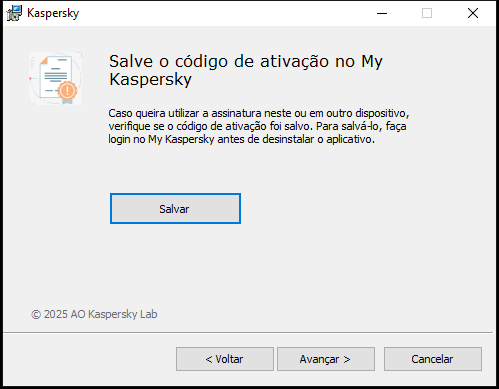 Janela perguntando se deseja salvar uma assinatura no My Kaspersky