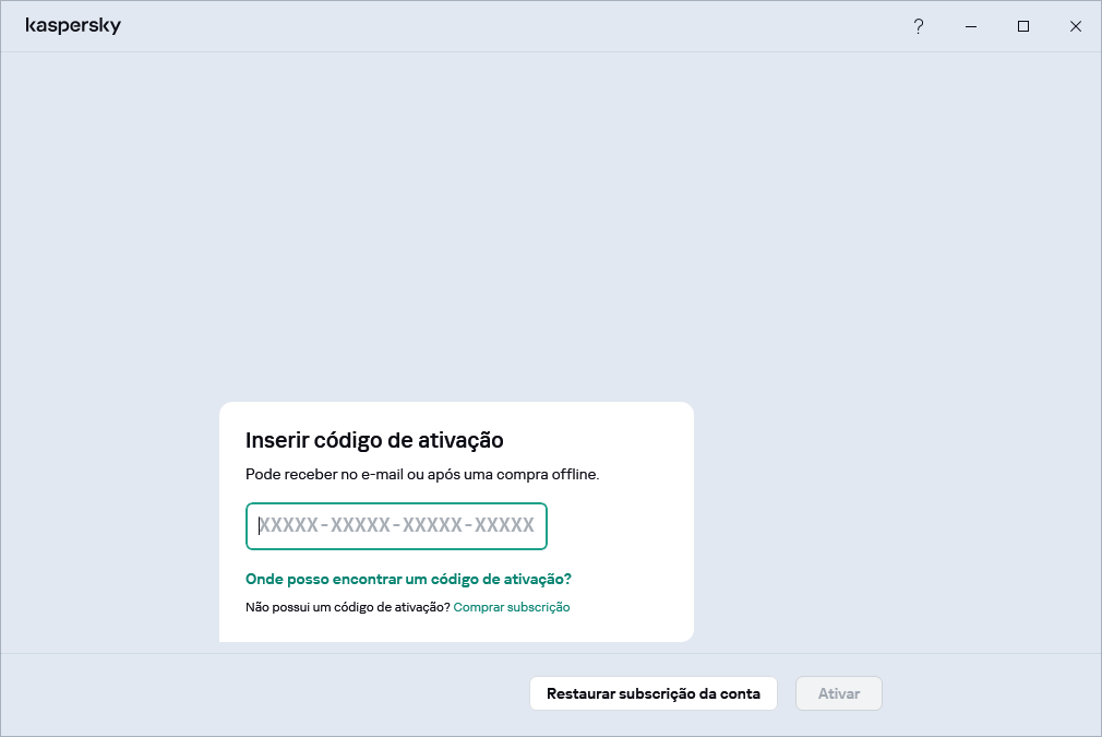 Passo onde pode inserir o seu código de ativação