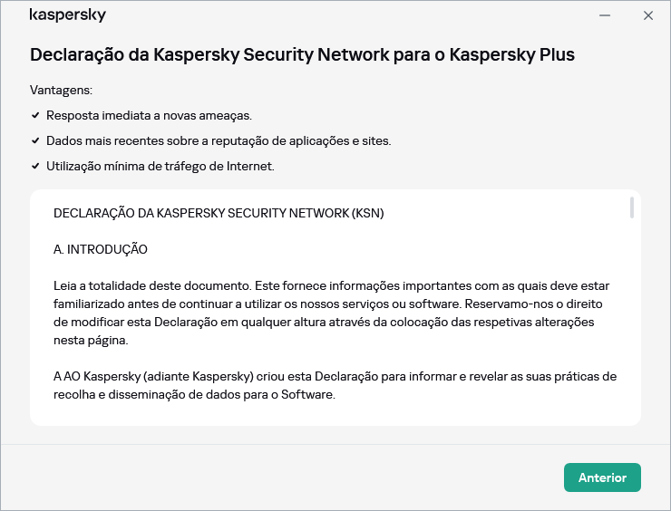 A janela de aceitação da Declaração da Kaspersky Security Network