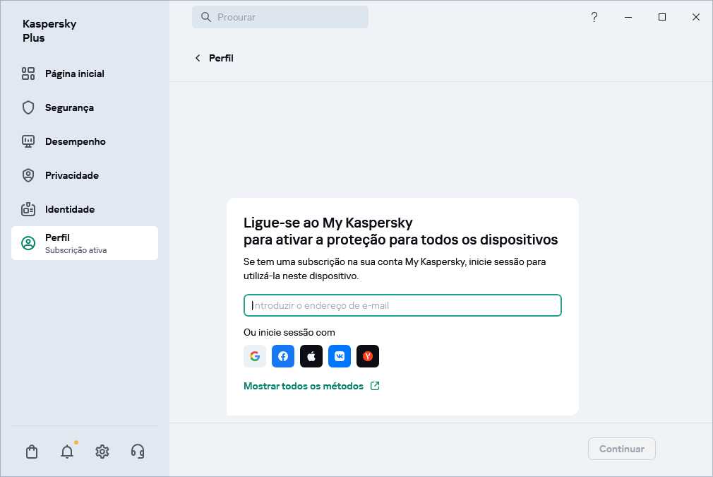 Passo onde se pode conectar ao My Kaspersky