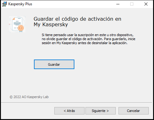 Ventana que le pregunta si desea guardar una suscripción en My Kaspersky