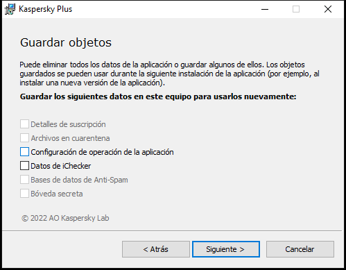 Ventana para guardar la configuración al desinstalar una aplicación