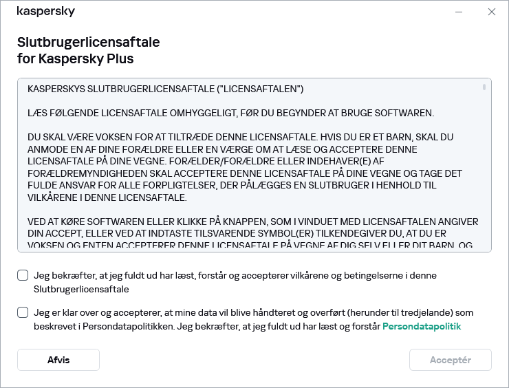 Vinduet til accept af GDPR-licensaftalen