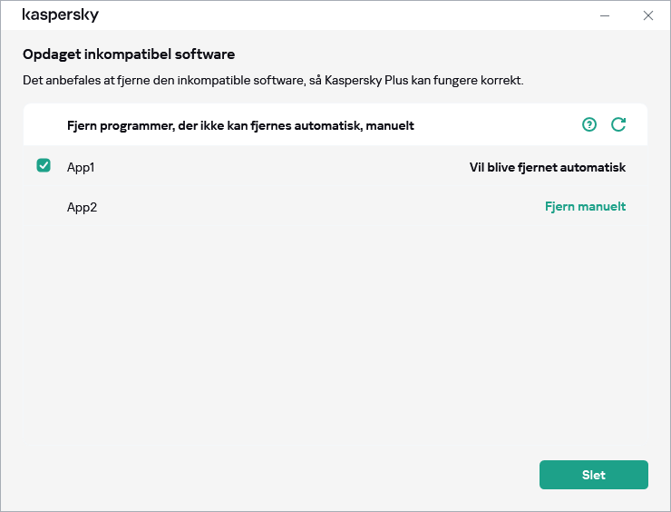 Vindue med liste over inkompatible programmer
