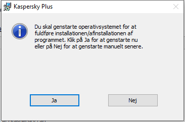 Vindue, der beder om at genstarte computeren