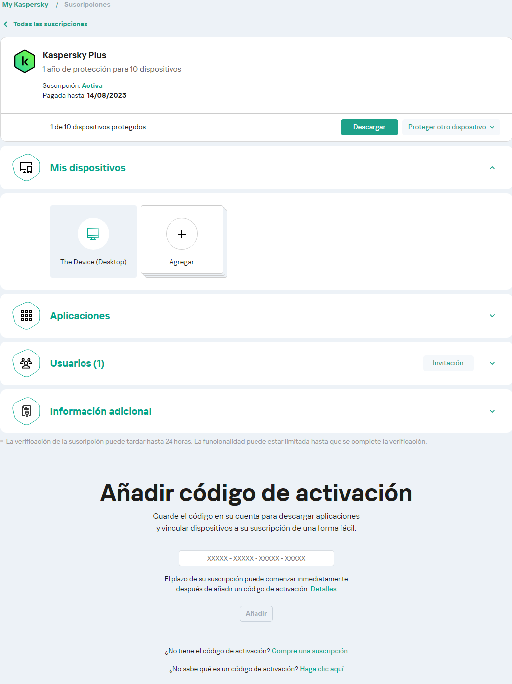 Ventana de descarga de la aplicación desde la cuenta