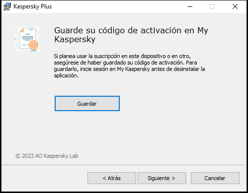 Ventana que solicita guardar una suscripción en My Kaspersky