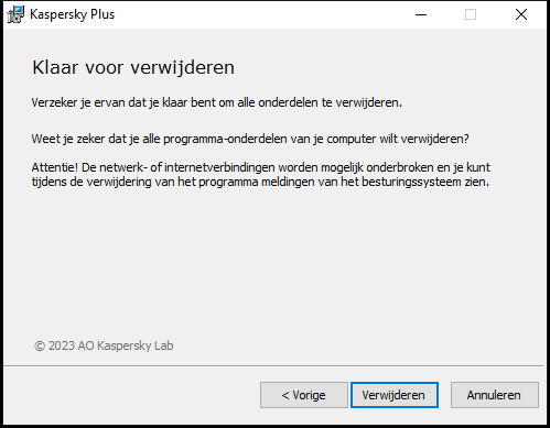 Venster om de verwijdering van het programma te bevestigen