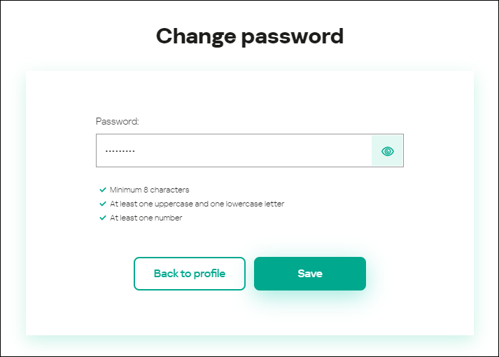 User account settings window. Password tab.